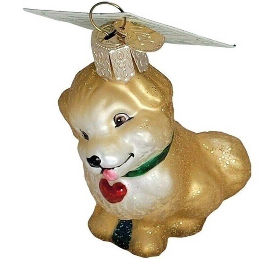 Old World Christmas Tree Ornament Mini Puppy Dog Gold Glitter Golden Retriever